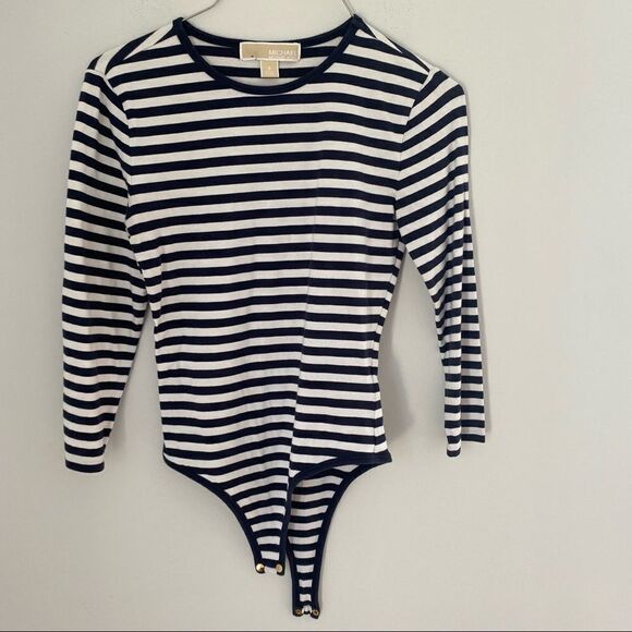 Michael Michael Kors Women’s Crew Neck Striped Long Sleeve Bodysuit - Picture 1 of 4